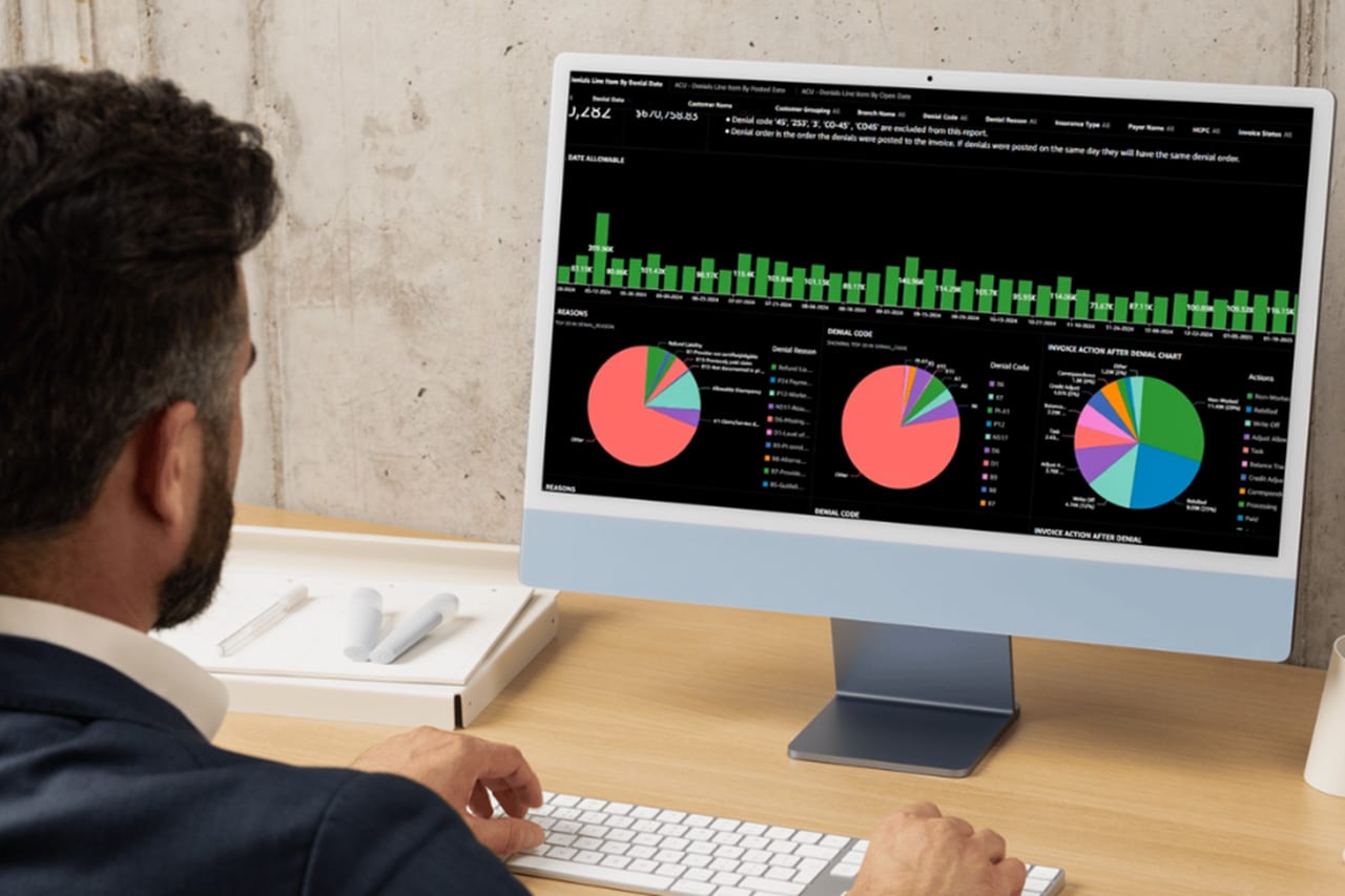 An isometric view of a dark analytical dashboard card showcasing result categories and a pie chart.