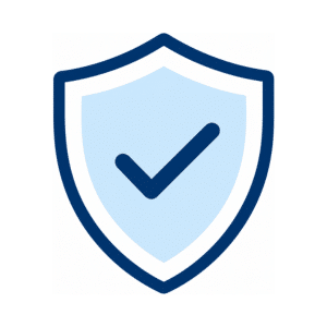 Compliance Oversight A glowing blue shield with a white checkmark symbolizes security, protection, trust, compliance, and verified safety.